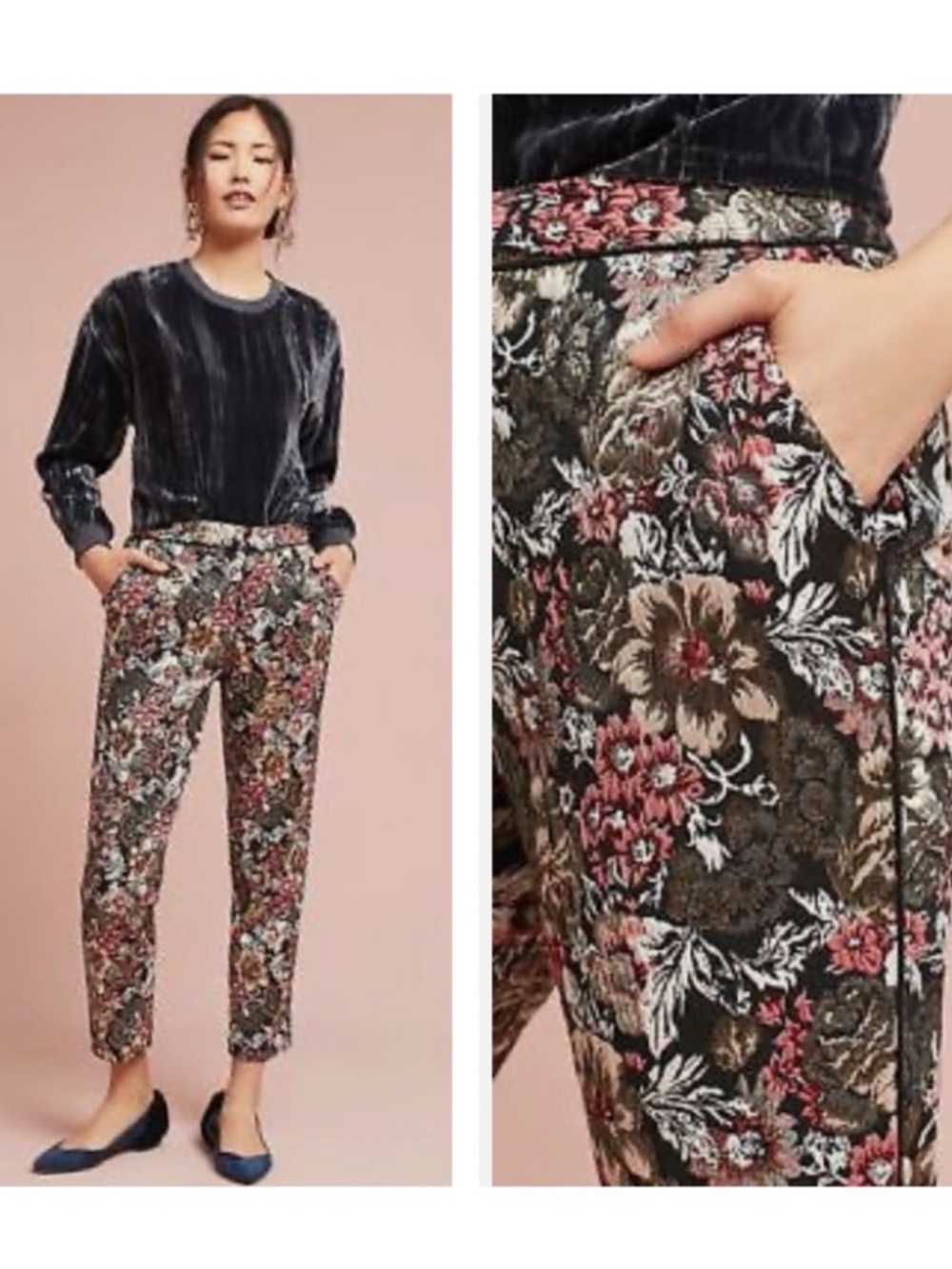 NWT MAEVE Anthropologie Melyssa Metallic Floral Jacquard Pants Trousers Size 2